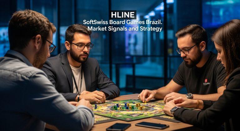 Diverse group of players at a Brazilian board game cafe surrounded by colorful game boxes.