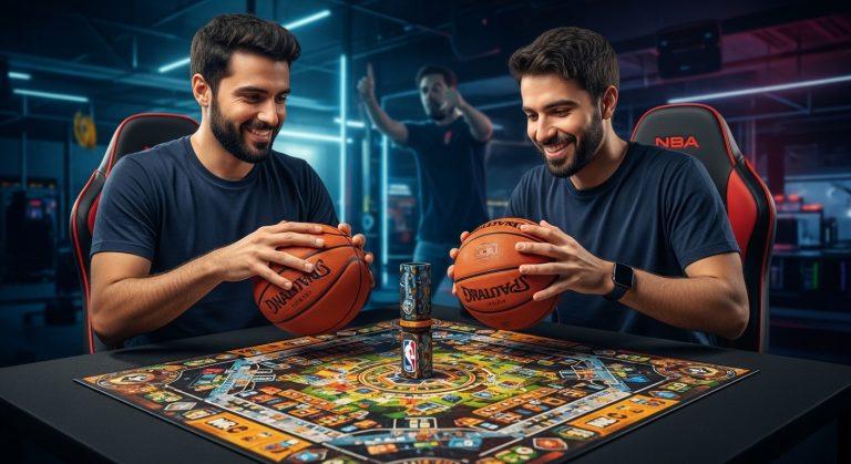 Brazilian board game cafe with NBA-themed titles on display