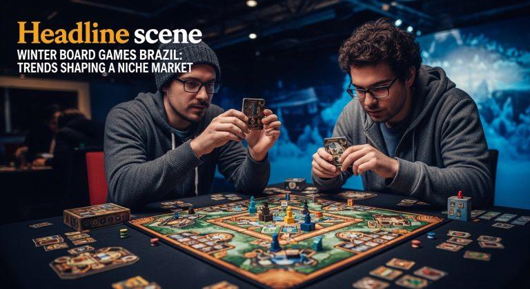 Brazilian family playing winter-themed board games indoors.