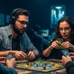 Board game night with weather forecast on tablet and São Paulo skyline