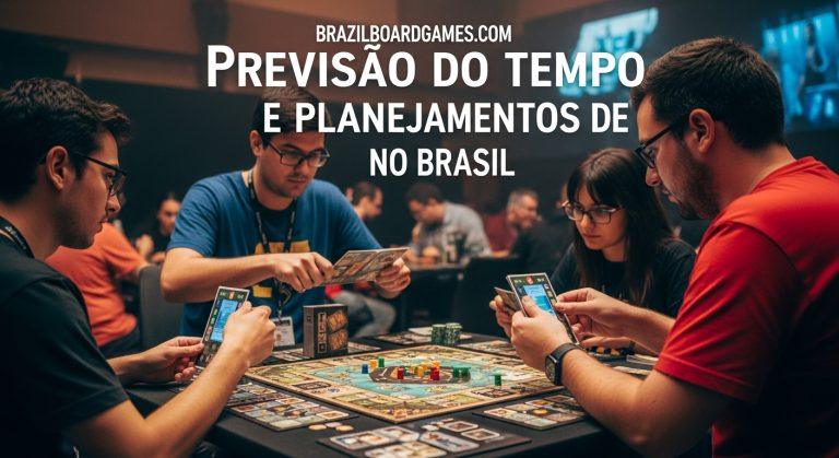 Jogadores de board games planejando atividades em um espaço interno com previsão do tempo exibida