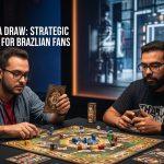 Board game shop table featuring Tele Sena tickets and game components to illustrate market analysis