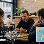 Brazilian board gamers at a cafe with a map highlighting Al Rayyan.