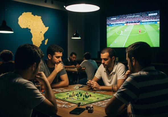 Brazilian board game cafe discussing copa africana and AFCON developments