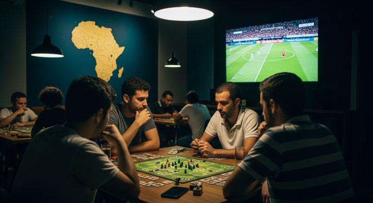 Brazilian board game cafe discussing copa africana and AFCON developments